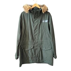 COACH Men's Shearling Lamb Full Zip Logo Parka Jacket Green Size Large